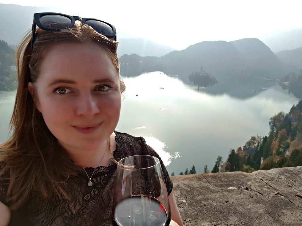 Wine with the view of Lake Bled