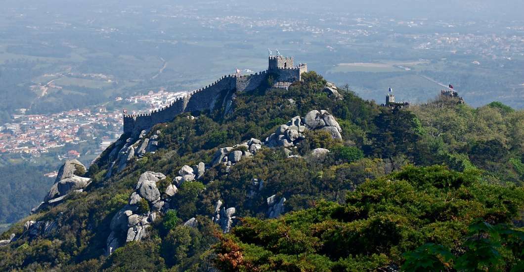The ruined wall of the Castle of the Moors looking out over Sintra