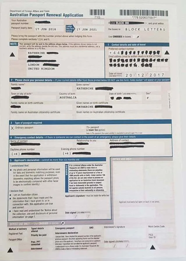 Example of an online Australian Passport Form