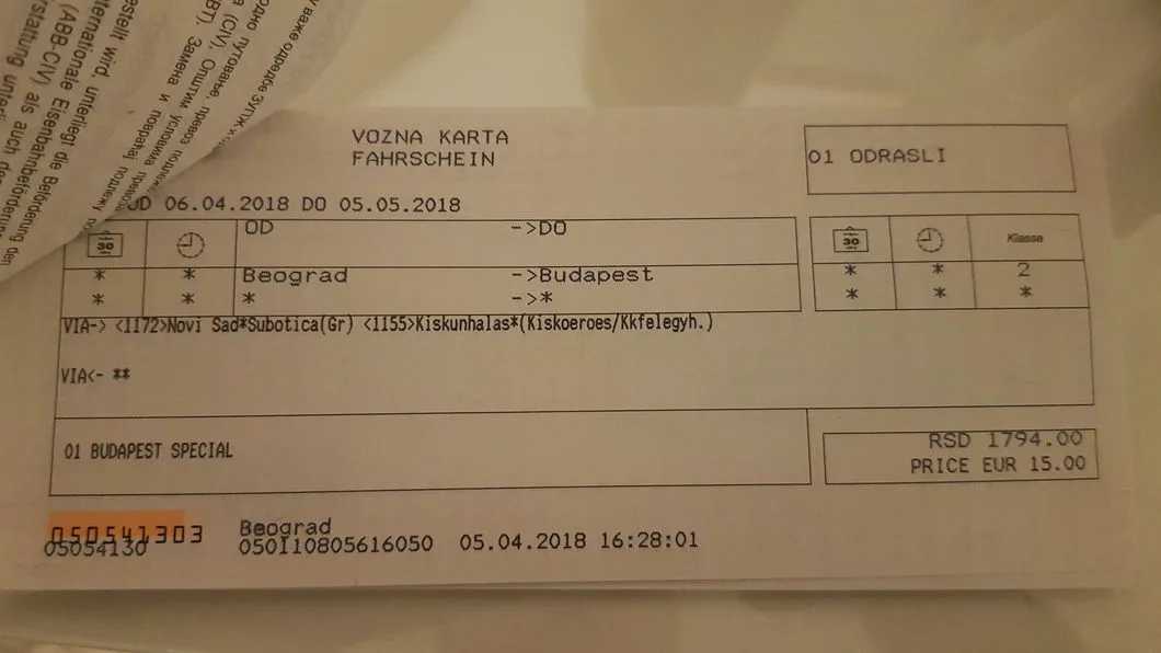 Ticket from Belgrade to Budapest
