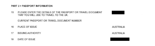 Ancestry Visa Application Passport Information Section