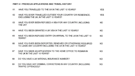 Ancestry Visa Application Travel History Section