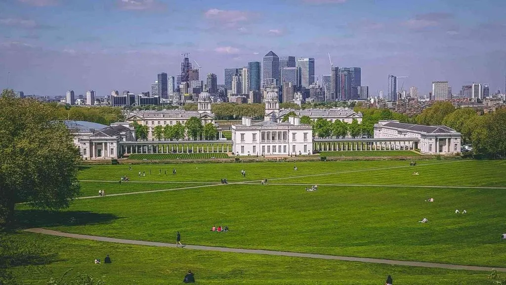 View from Greenwich Park with Canary Wharf in the background.