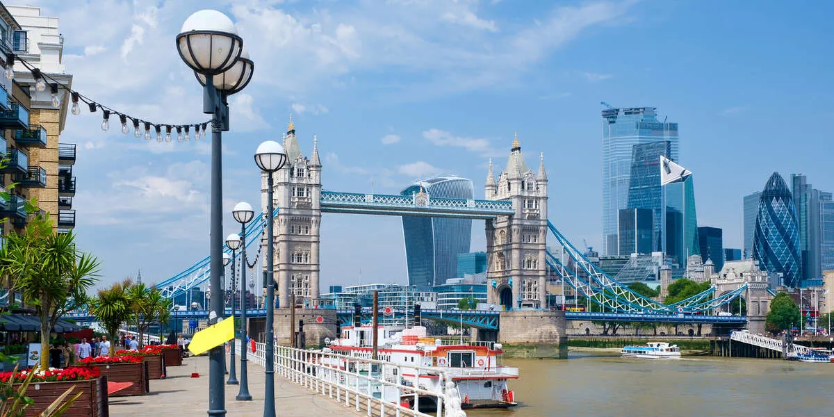 London in the spring time wih Tower of London and other London iconic buildings.