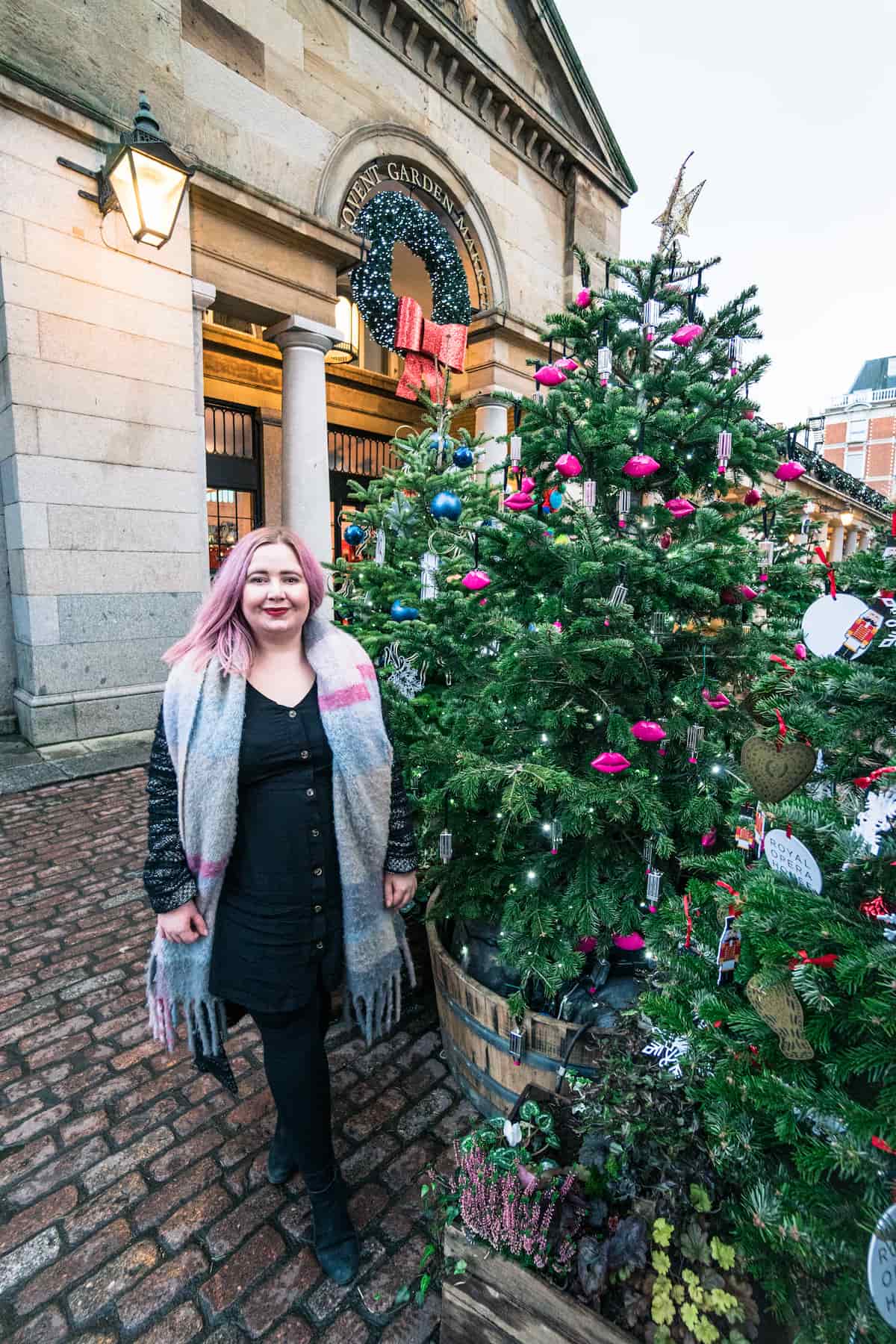 Kat in Covent Garden during Christmas