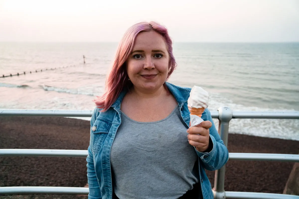 Kat in Norfolk with an Icecream