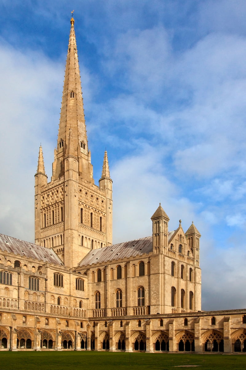 Norwich Cathedral in the city of Norwich in the county of Norfolk in southeast England