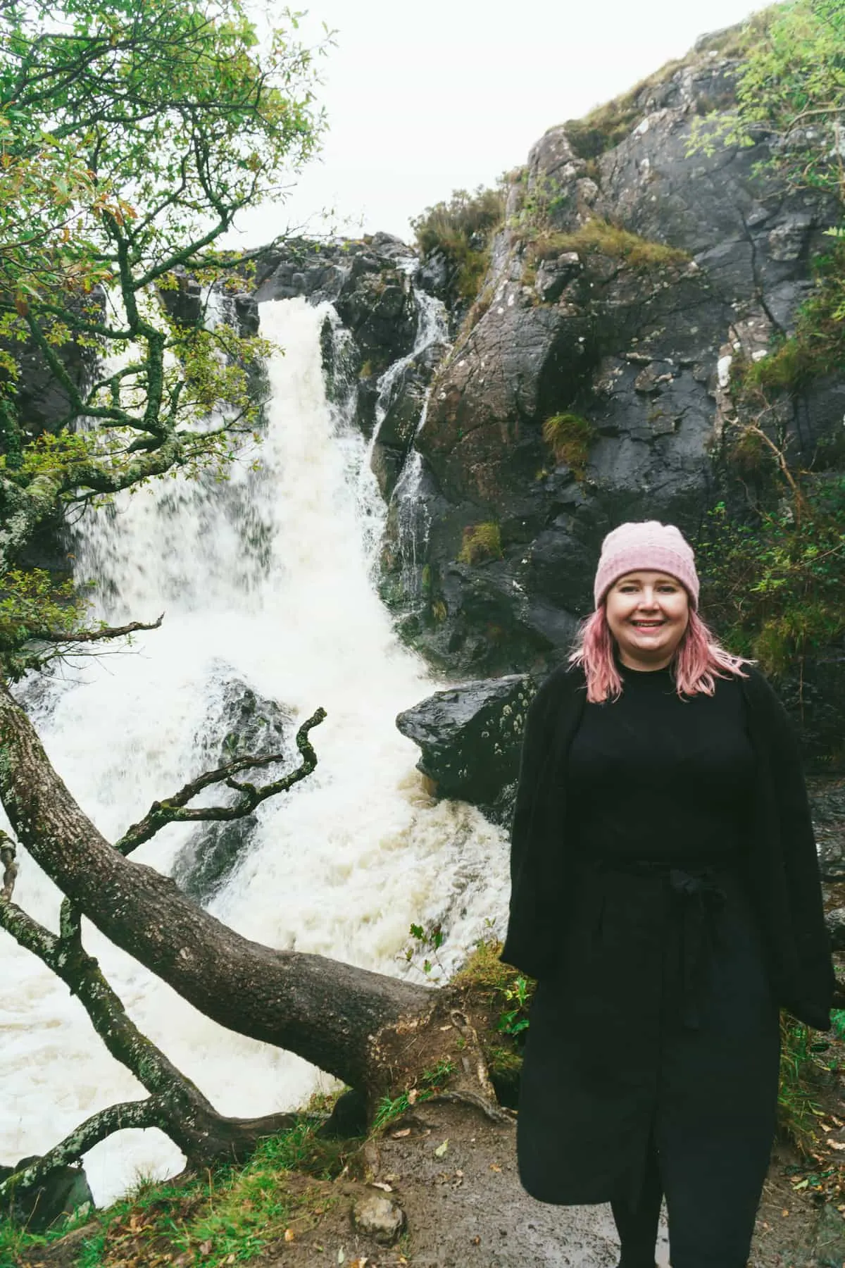 Kat at a waterfall on the Isle of Mull