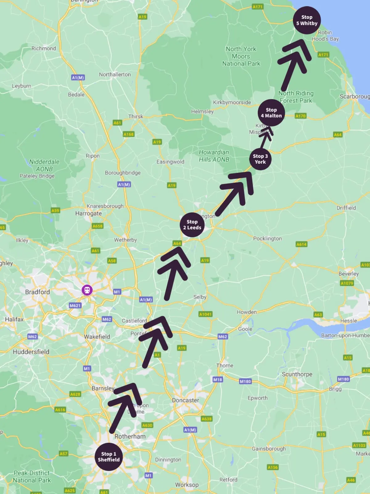 Map of the Yorkshire Rambler Route