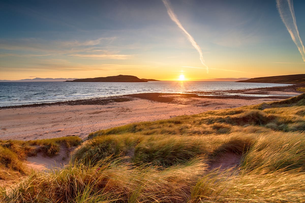 Sunset over the dunes at Big Sand Beah at Gairloch