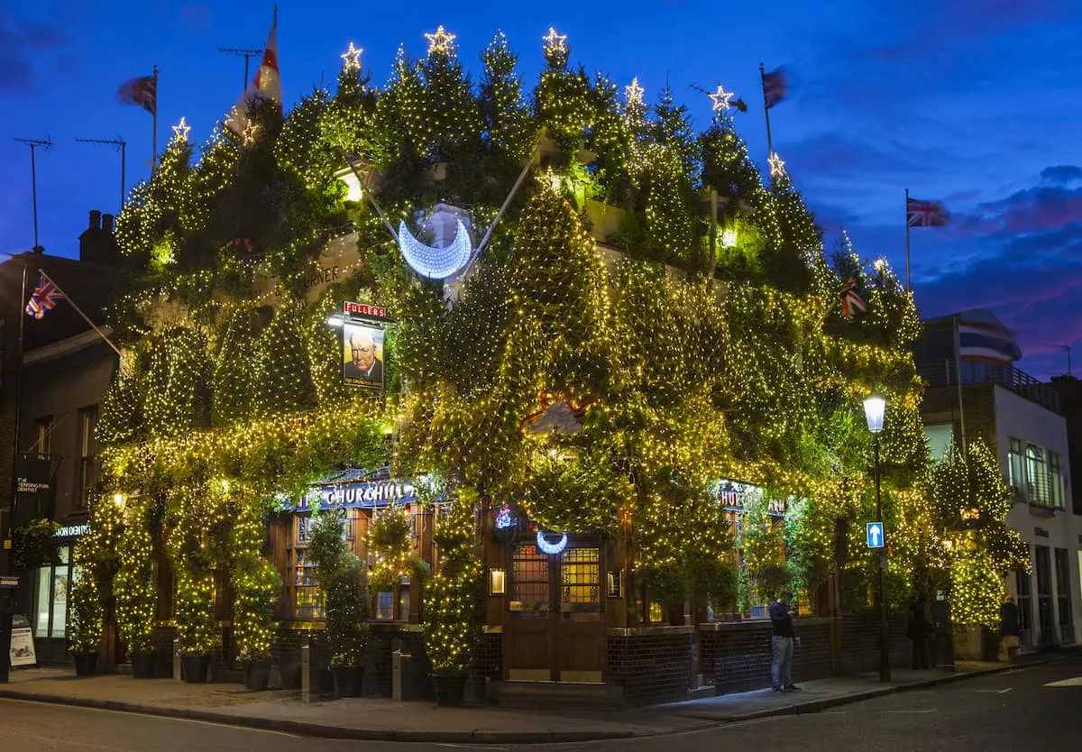 The Churchill Arms Public House at Christmas 