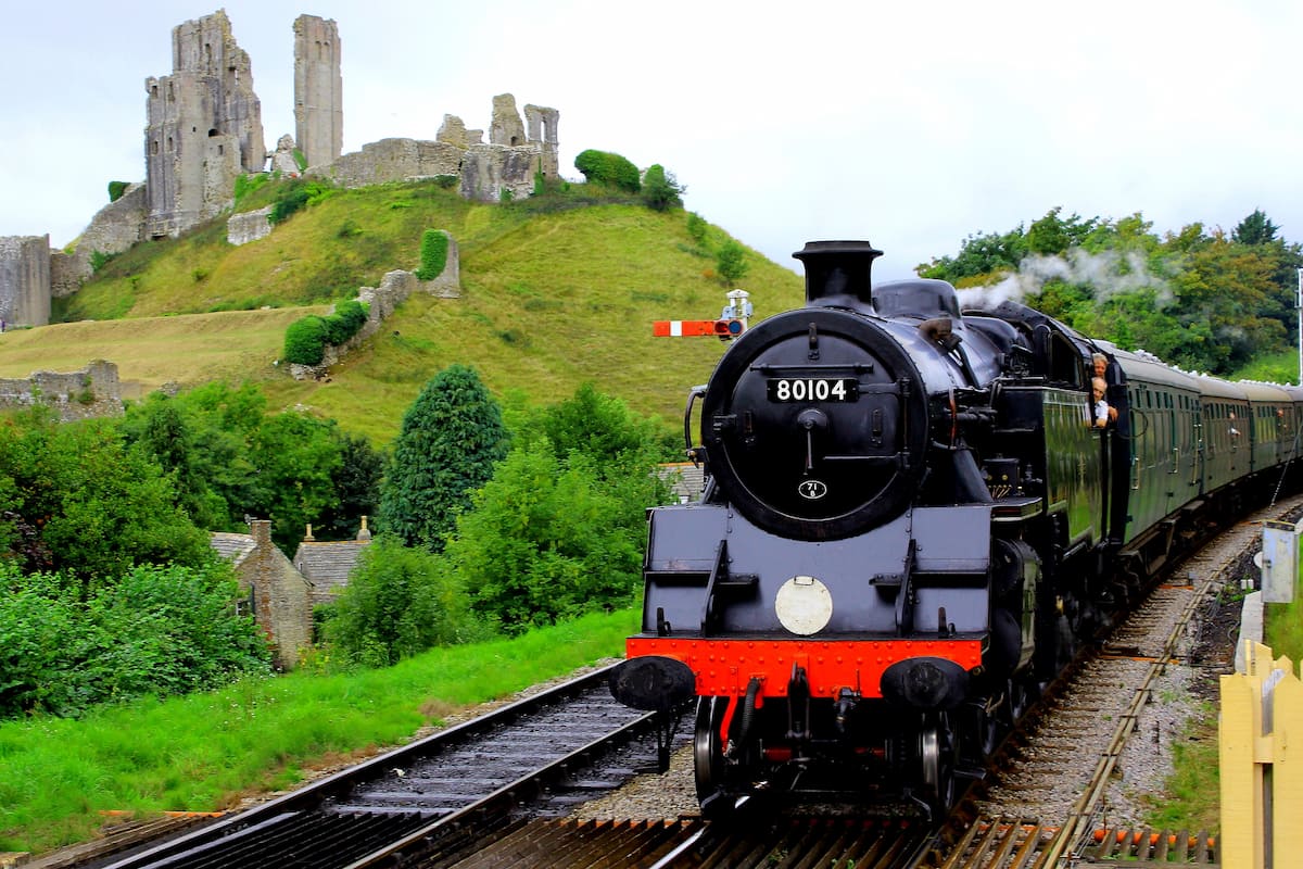 Steam Train passing Corfe Castle