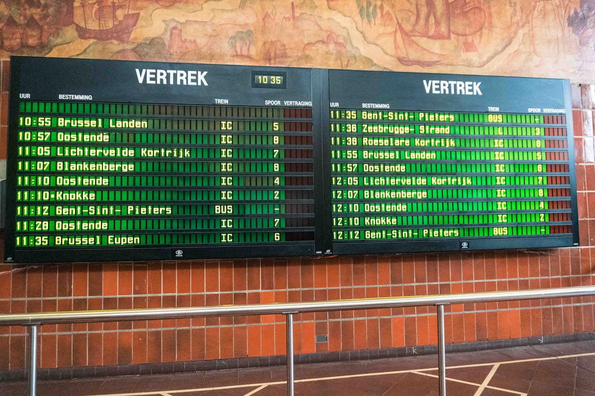 Train timetable board in Belgium