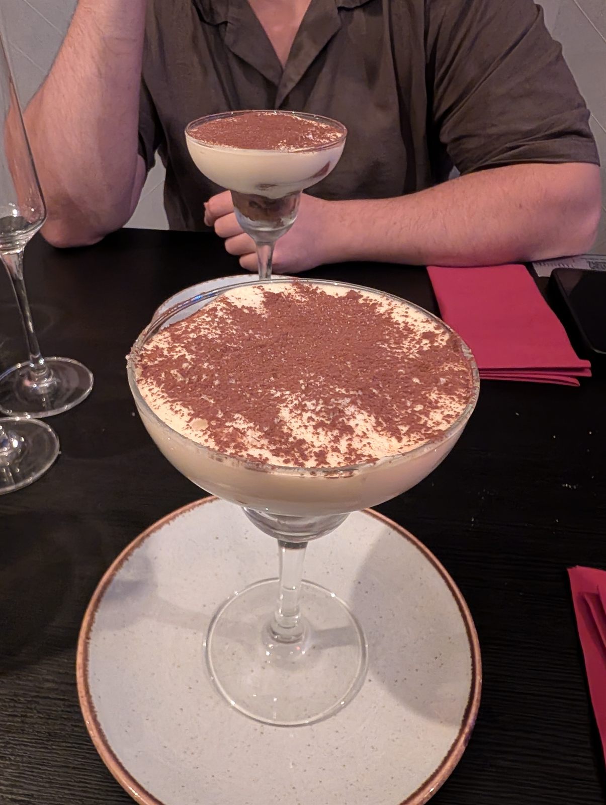 Two tiramisù in coupe glasses at Tradizioni in Cambridge