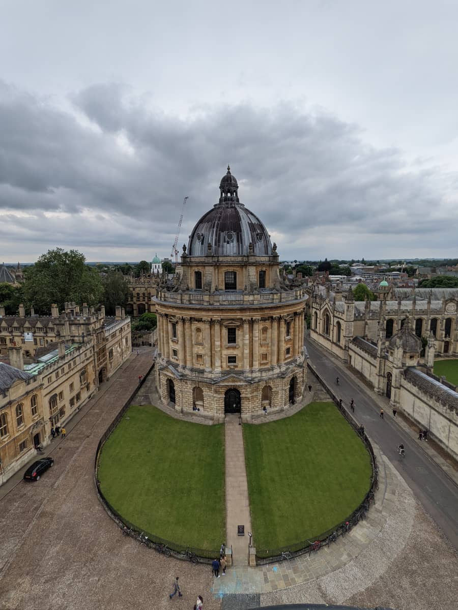 The Radcliffe Camera seen from the top of St Mary's tower in Oxford